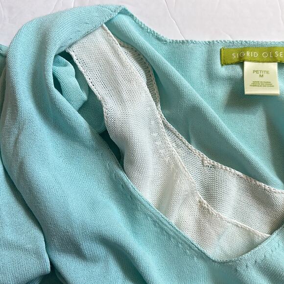 Sigrid Olsen Double Layered Sweater Cotton Rayon 3/4 Sleeve Light Blue M Petite - Picture 9 of 15